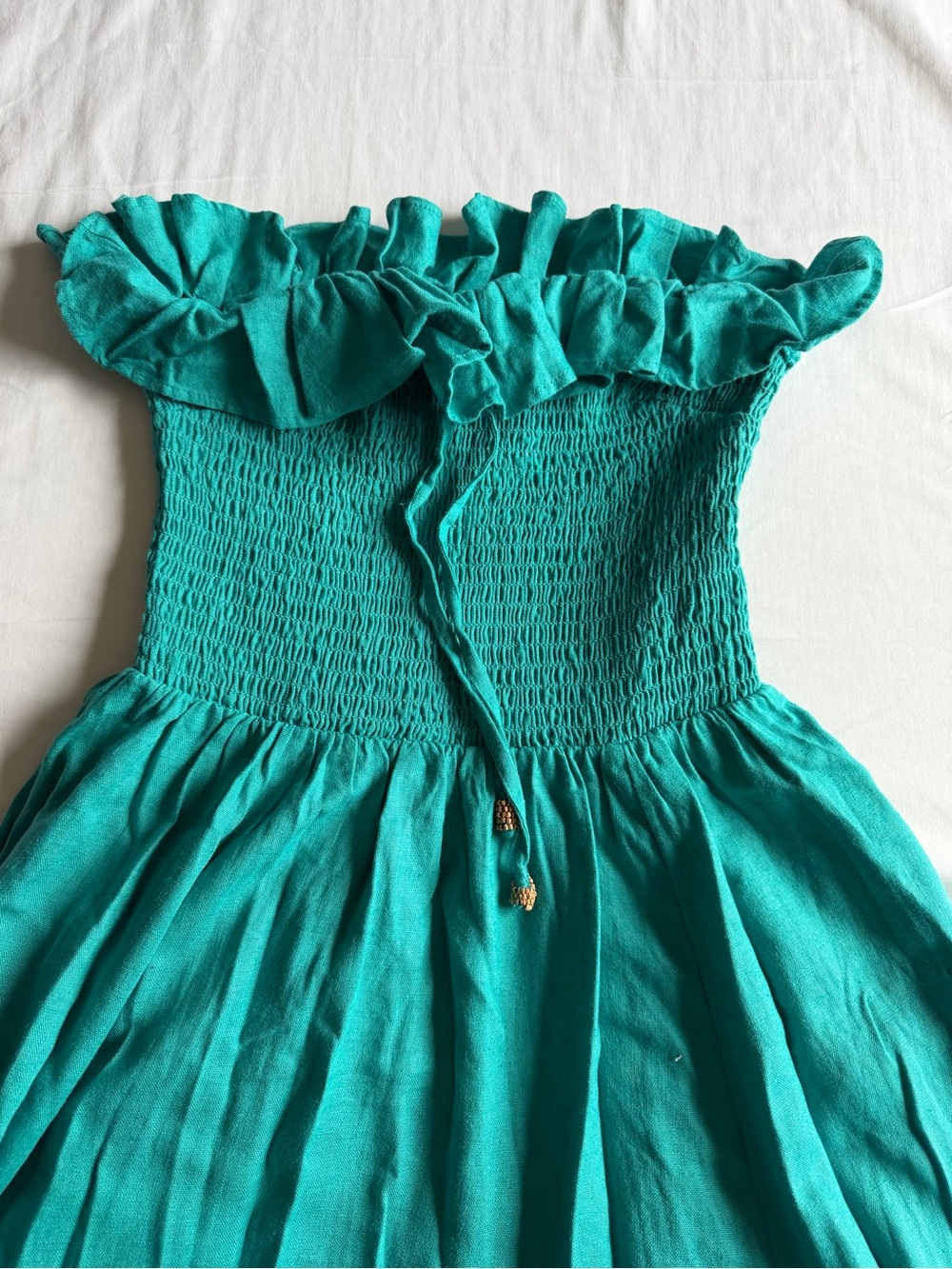 Free People Teal Smocked Strapless Dress